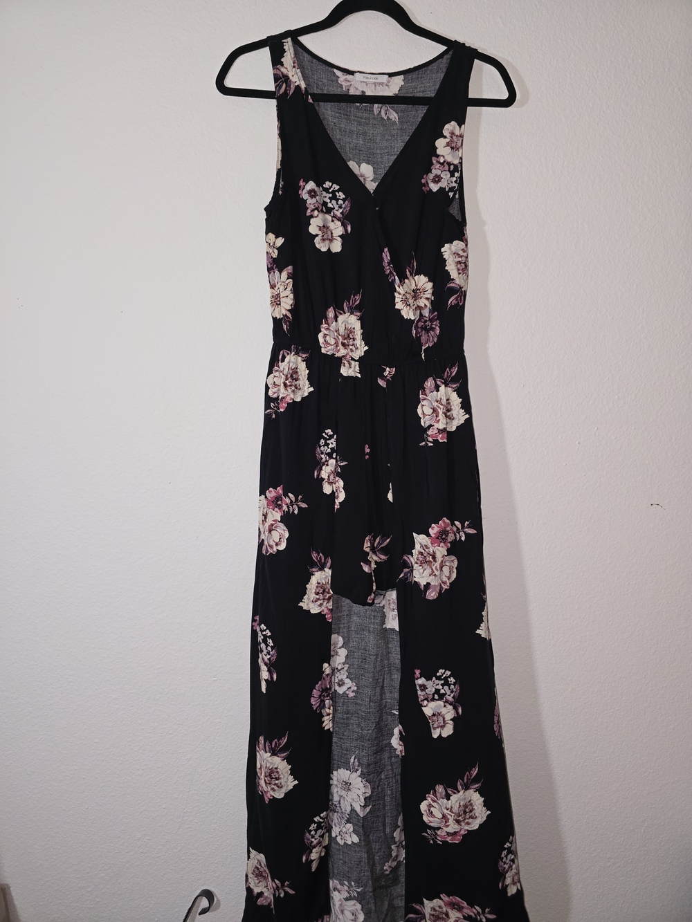 Maurices Black Maxi Dress with Cream and Pink Floral Print